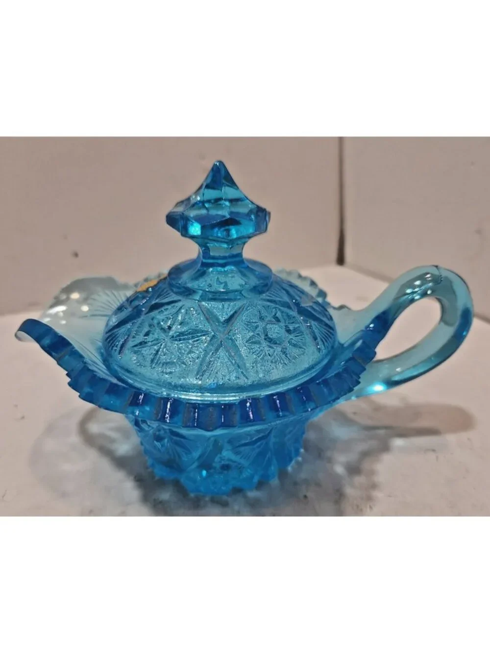 Vintage Kemple Wheaton Blue Aqua Star/Yutec Pattern Creamer With Lid